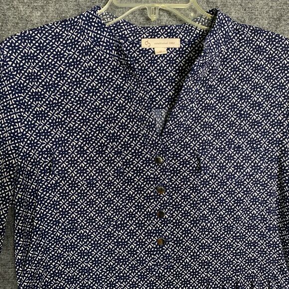 db established 1962 Women M 1/2 Button Blouse Pullover Tab Roll Sleeve Peplum - Picture 2 of 13